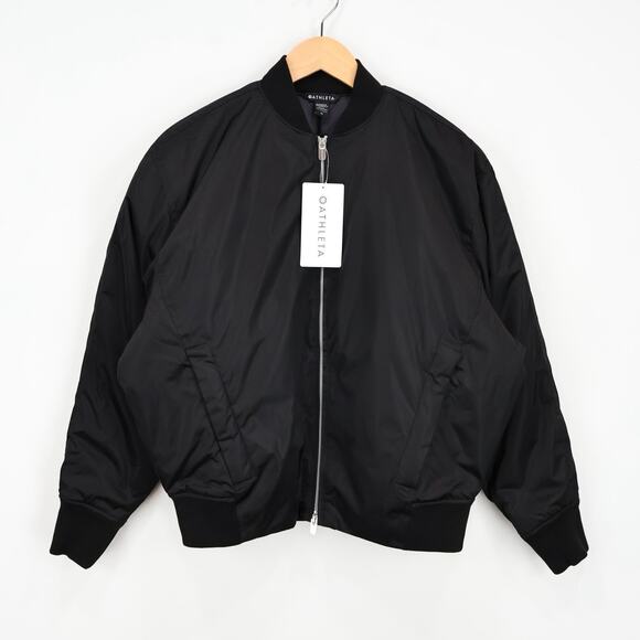 NWT Athleta Sateen Bomber Jacket Relaxed Oversized Fit Black Size Medium - Picture 4 of 11